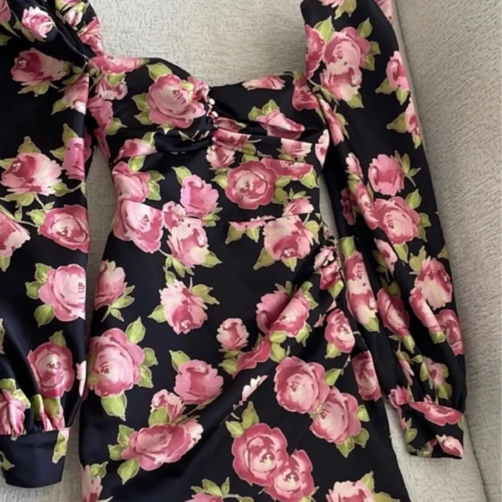 House of CB corset pink Floral Black mini Dress size M - Picture 5 of 5
